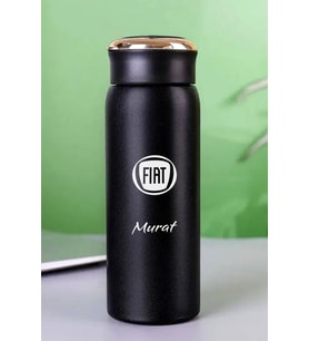 Kişiye Özel Dijital Göstergeli 500 ML Akıllı Araç Baskılı Termos - Sıcak Soğuk İçecek Şişesi (Siyah)