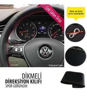 Dikmeli Direksiyon Kılıfı Deri Siyah Beyaz Dikişli