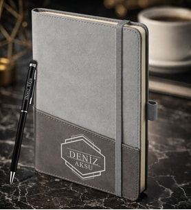 BK Gift Kişiye Özel Gri Termo Deri Defter ve Touchpen Kalem Seti -4,  Kurumsal ve Özel Hediye, Yeni İş Hediyesi