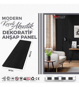 KEÇELİ DEKORATİF AKUSTİK AHŞAP PANEL – SİYAH RENK(50X240CM).