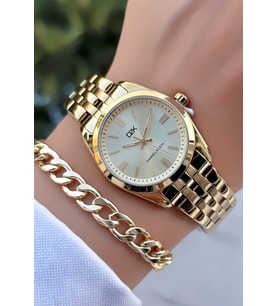 Orijinal Takvimli Model - Gold Renk -Kadın Kol Saati - Bileklik Hediyeli