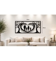 70x40 cm Aile Temalı Dekoratif MDF Duvar Tablosu – 6 mm Siyah Ahşap Duvar Dekoru – Modern Salon ve Oturma Odası Süsü