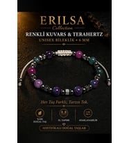 Sertifikalı Renkli Kuvars Terahertz Bileklik - 6 MM Doğal Taş Unisex Ayarlanabilir - Premium (Çok Renkli)