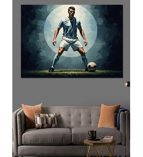 Ay Işığında Futbol Oynayan Oyuncu Dekoratif Kanvas - Mdf Ahşap Tablo