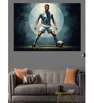 Ay Işığında Futbol Oynayan Oyuncu Dekoratif Kanvas - Mdf Ahşap Tablo