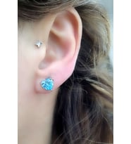 Sky Diamond Blue Aquamarin 925 ayar Gümüş Kalp Küpe
