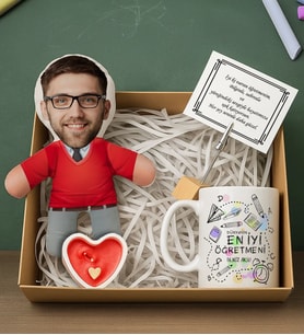 BK Gift Kişiye Özel Erkek Öğretmen Bebek Yastık & Kupa Bardak & Mum & Notluk -3, Öğretmenler Günü, Öğretmene Hediye