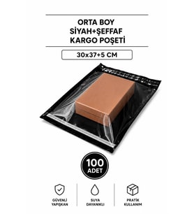 Northcity Orta Boy Siyah Şeffaf Kargo Poşeti 30x37+5 Cm 100 Adet – Profesyonel E-Ticaret Paketleme