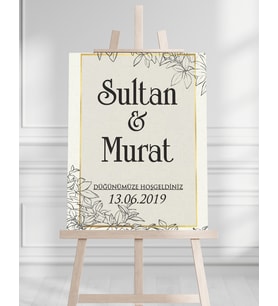Söz Nişan Düğün İçin 50x70 Karşılama Panosu - Pastel Çiçek Temalı