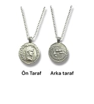 Antoninus Figürlü Roma Antik Para Sikke Kolye – Çift Taraflı – 1 Adet – 60 cm Zincirli Metal Kolye (Gümüş)