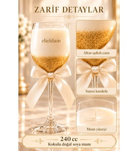 Kadeh Şeklinde Soya Mum 240 cc Altın Işıltılı Özel Anlara Hediye