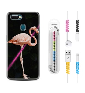 Oppo A5S A15 A16 A54 A55 A73 A74 Kılıf Kablo Koruma Spiral Silikon Line Filamingo 1776