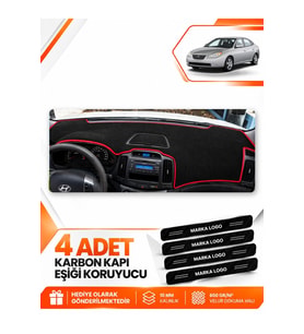 HYUNDAİ ELANTRA (2007-2011) Uyumlu Ön Torpido Koruma Kılıfı Halısı - Siyah Kırmızı