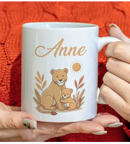BK Gift Anne ve Yavrusu Beyaz Kupa Bardak -2, Anneler Günü ve Kadınlar Günü Hediyesi