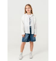 Kız Çocuk Tek Cepli Gömlek T-Shirt İkili Takım 1802 (Beyaz)