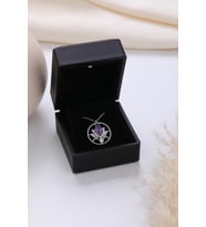 Işıklı Kolye Kutulu Gümüş Lotus Çiçeği Kolye  925 Ayar Gümüş Kolye (Mor)