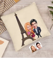 BK Gift Kişiye Özel Sevgililer Eyfel Kulesi Karikatürlü Beyaz Yastık-1