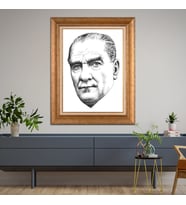 Altın Paspartulu Atatürk  Çerçeveli Tablo C158 (Gold)