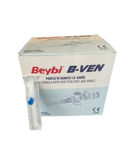 Beybi Kanatlı ve Enjeksiyon Portlu Mavi Kanül (22G-25mm)100 Adet