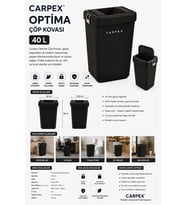 Carpex Optima Siyah Çöp Kovası 40 L 26x33,5x58 cm