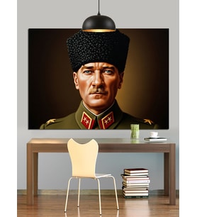 Asker Üniformalı Atatürk Dekoratif Kanvas - Mdf Ahşap Tablo