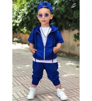 Erkek Çocuk Şapkalı Cool Mavi Eşofman Takım