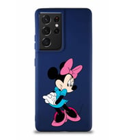 Samsung Galaxy S21 Ultra Soft Premier Kapak Minnie Mouse-F Tasarımlı Silikon Kılıf - Lacivert (Şeffaf)