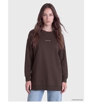 LCW Modest Kahverengi Nakışlı Kadın Kalın Sweatshirt Tunik