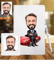 Kişiye Özel Araba Tasarımlı Karikatür Deri Defter & Metal Tükenmez Kalem + Ahşap Çerçeve hediye 46