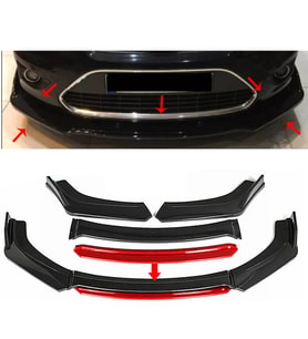 Ford Focus Mk2 Kırmızı Renkli Şeritli Dilli Ön Lip 4 Prç Parlak Siyah ABS 2004  - 2010