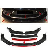 Ford Focus Mk2 Kırmızı Renkli Şeritli Dilli Ön Lip 4 Prç Parlak Siyah ABS 2004  - 2010
