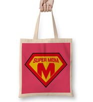 Superhero Super Mom Süperanne Bez Çanta Uzun Saplı