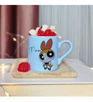 Power Puff Girls ( Blossom ) Tasarımlı Kişiye Özel Mavi Türk Kahvesi Fincanı