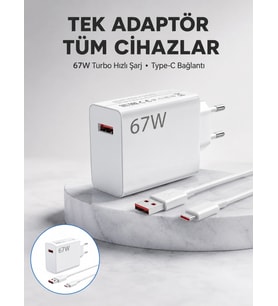 67 Watt Güvenli Hızlı Şarj Adaptörü Samsung M31 M33 M51 Uyumlu Yeni Nesil