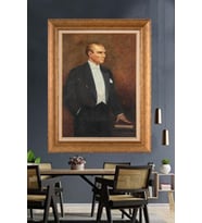 Altın Varaklı Çerçeveli Paspartulu Atatürk Tablo nh312 (Gold)