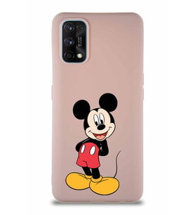 Realme 7 Pro Soft Premier Kapak Mickey Mouse-B Tasarımlı Silikon Kılıf - Pudra (Şeffaf)