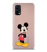 Realme 7 Pro Soft Premier Kapak Mickey Mouse-B Tasarımlı Silikon Kılıf - Pudra (Şeffaf)