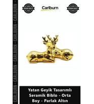 Özel Üretim Dekoratif Gold Lüks Ev Hediyelik Yatan Geyik Tasarımlı Seramik Biblo Orta Boy Parlak Alt