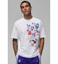 Nike Jordan SportX Federation Française de Basketball Oversize Short Sleeve Mens Tee Bol Kesim Erkek Günlük Tişört Beyaz