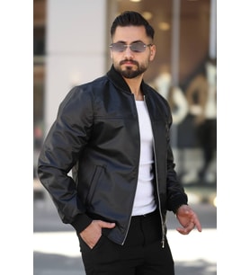 ERKEK PREMİUM BOMBER DERİ CEKET (Siyah Deri)