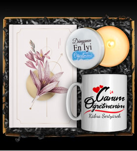 Öğretmenler Gününe Özel Tasarım Kişiye Özel Kupa & Özel Tasarımlı Defter & Özel Tasarım Mum Seti