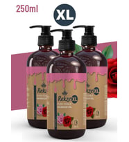 Rekze 3 Adet Gül Aromalı Büyük Boy Masaj Yağı – 250 ml  Yenilebilir, Aromaterapi Etkili