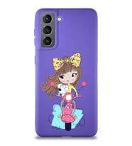 Samsung Galaxy S21 Soft Premier Kapak Vespagirl Tasarımlı Silikon Kılıf - Mor (Şeffaf)