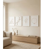 Altın Çizgili Minimalist Geometrik Motifler 4’lü Ahşap Çerçeveli Tablo Seti