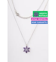 Jewelmim Mor Gümüş Lotus Çiçeği Kolye Beyaz Altın Kaplama Kamelya 925 Ayar Kadın Gümüş Lotus Çiçeği Kolyesi (Beyaz)