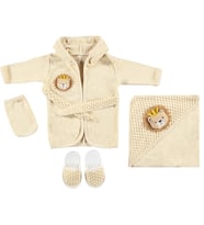 Premium Organik Pamuklu Bebek Bornoz Lüks Set Hediyelik Yumuşacık (Bej)