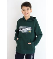 Breeze Erkek Çocuk Sweatshirt Yazı Baskılı Kanguru Cepli Kapüşonlu 8-14 Yaş, Koyu Yeşil