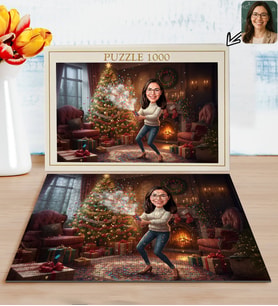 BK Gift Kişiye Özel Kadın Yılbaşı Karikatür Tasarımlı 1000 Parça Profesyonel Puzzle-8, 1000 Puzzle, Yeni Yıl Hediyesi, Yılbaşı Hediyesi