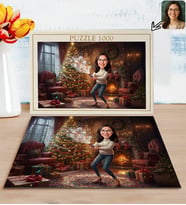 BK Gift Kişiye Özel Kadın Yılbaşı Karikatür Tasarımlı 1000 Parça Profesyonel Puzzle-8, 1000 Puzzle, Yeni Yıl Hediyesi, Yılbaşı Hediyesi