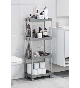 Gri 4 Katlı Tekerlekli Düzenleyici Mutfak ve Banyo Rafı Vesken